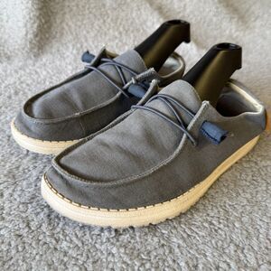 HEY DUDE Wendy Shoes Women 7 Chambray Navy White (Gray) Linen Canvas Slip On